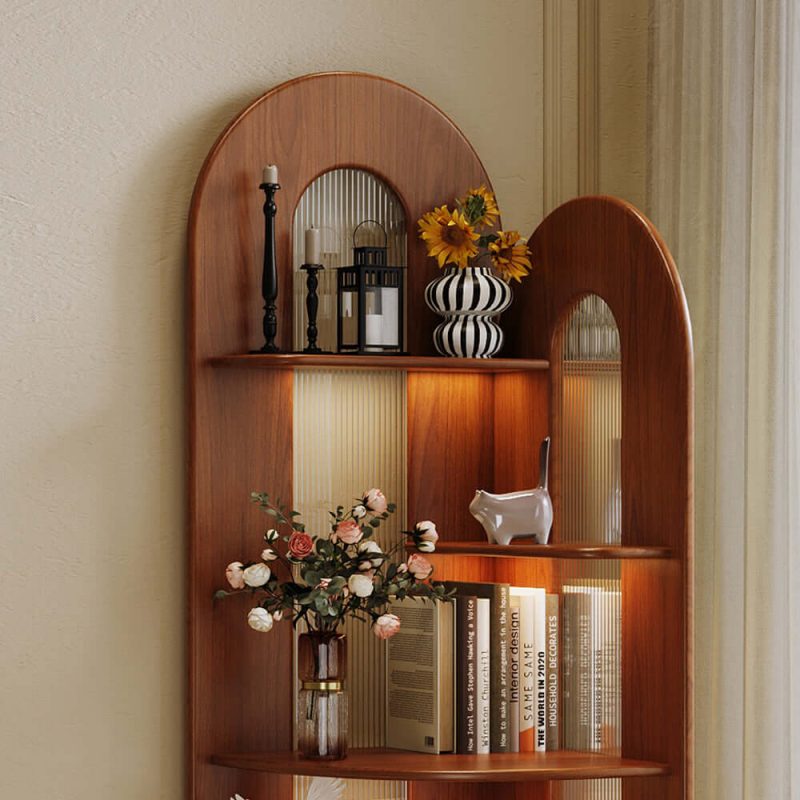 JASIWAY Retro Solid Wood Corner Shelf Space-Saving Bookcase for Small Living Spaces