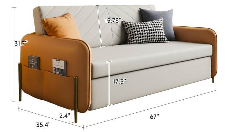 Dimension of 67in Modern Pull Out Convertible Sofa Bed With Storage Pocket