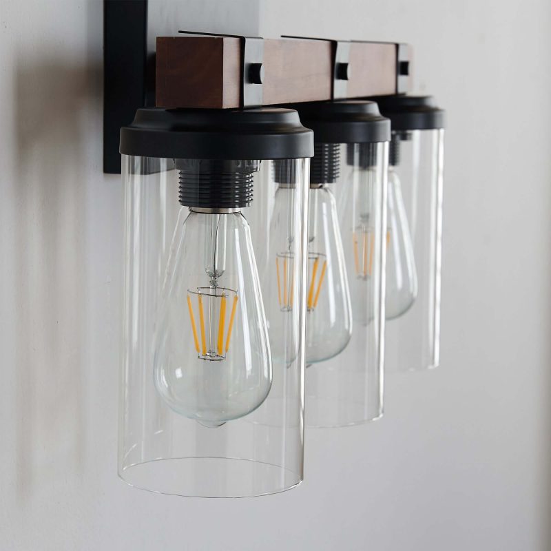 JASIWAY 3-Light Metal Frame Modern Wall Sconce with Clear Glass Shades  Vanity Lights Over Mirror