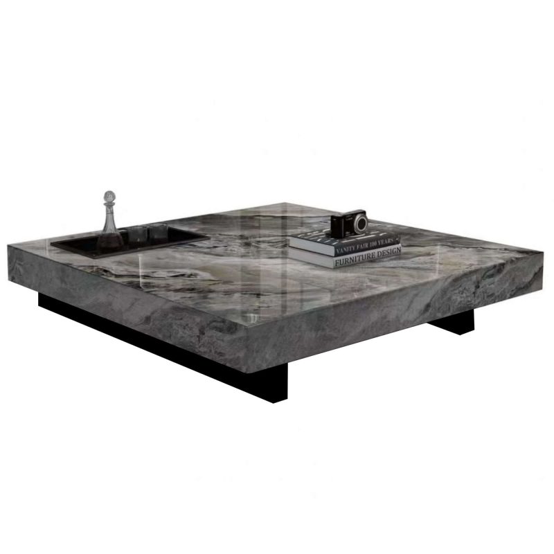 JASIWAY Luxury Square Marbling Coffee Table with Metal Legs