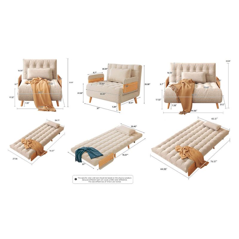 Hausfurn Beige Folding Sofa Bed Convertible Cotton & Linen