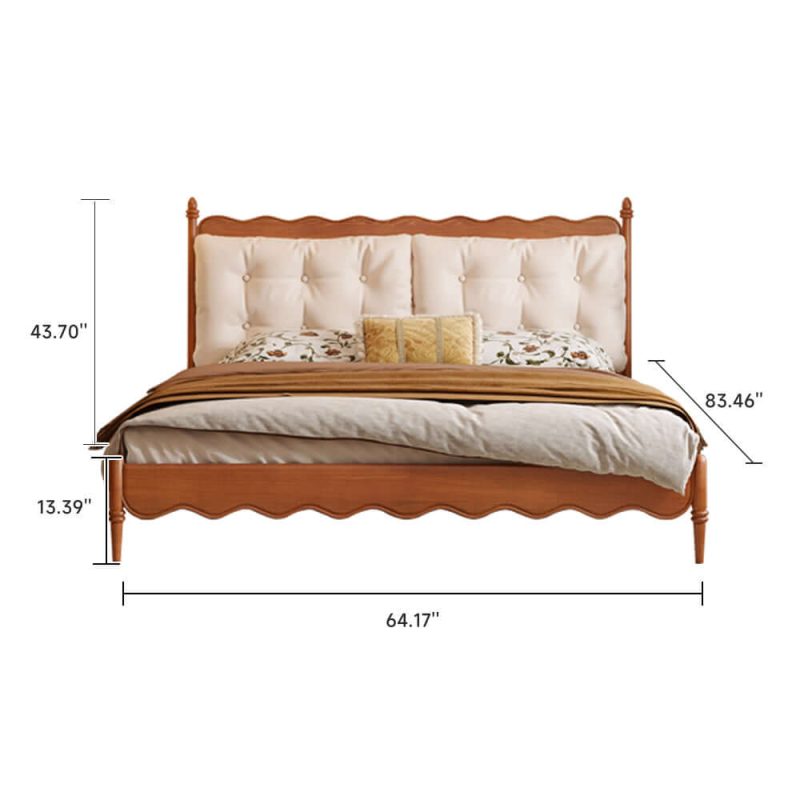 JASIWAY Vintage Solid Wood Master Bed with Upholstered Headboard