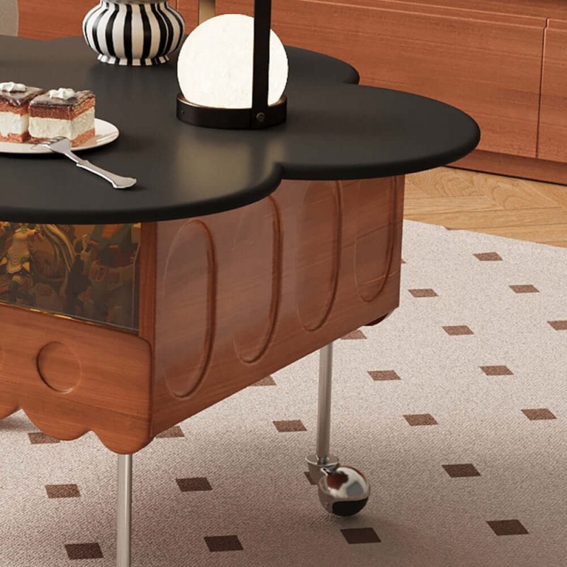 JASIWAY Retro Living Room Movable Coffee Table with Solid Wood Adjustable Petal Design