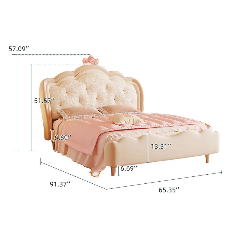 JASIWAY Modern Cream Style Wooden Kids Princess Bed in Pink & White