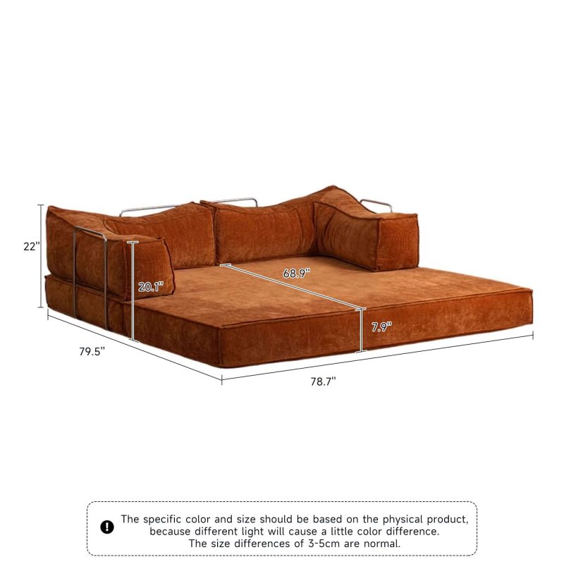 JASIWAY Corduroy Fabric 78.7" Compressed Sofa Bed Free DIY Couch with 3 Stainless Steel Frames
