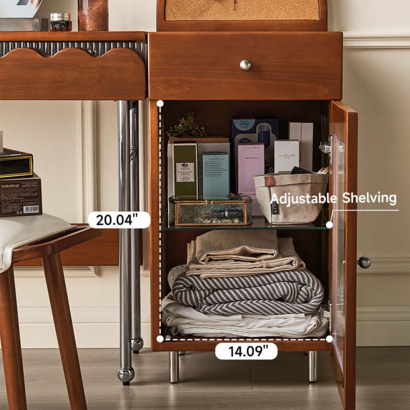 JASIWAY Freely Combinable Solid Wood Makeup Table with Cabinet & LED Mirror