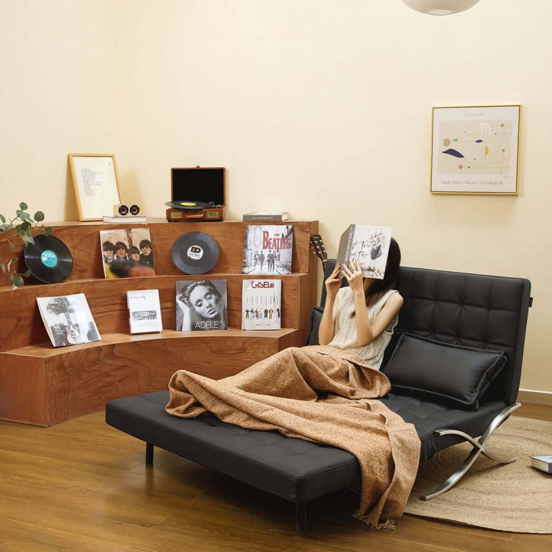 JASIWAY Retro Leather Lazy Barcelona Sofa Chair with Metal Leg
