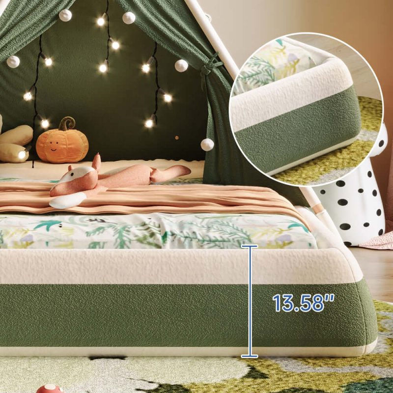 JASIWAY Christmas-Themed Upholstered Kids Tent Bed – Safe & Festive Play and Rest Space