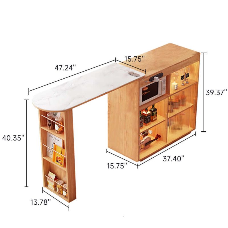 JASIWAY Expandable Solid Wood Bar Table with Mobile Island