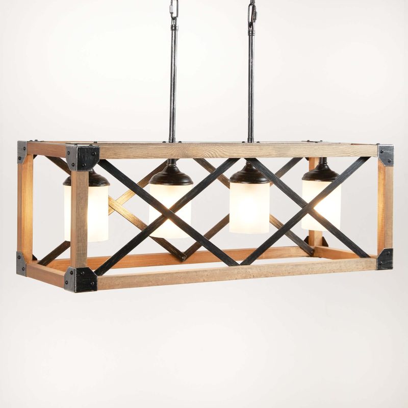JASIWAY 4-light Rectangle Farmhouse Pendant with Wood Accents