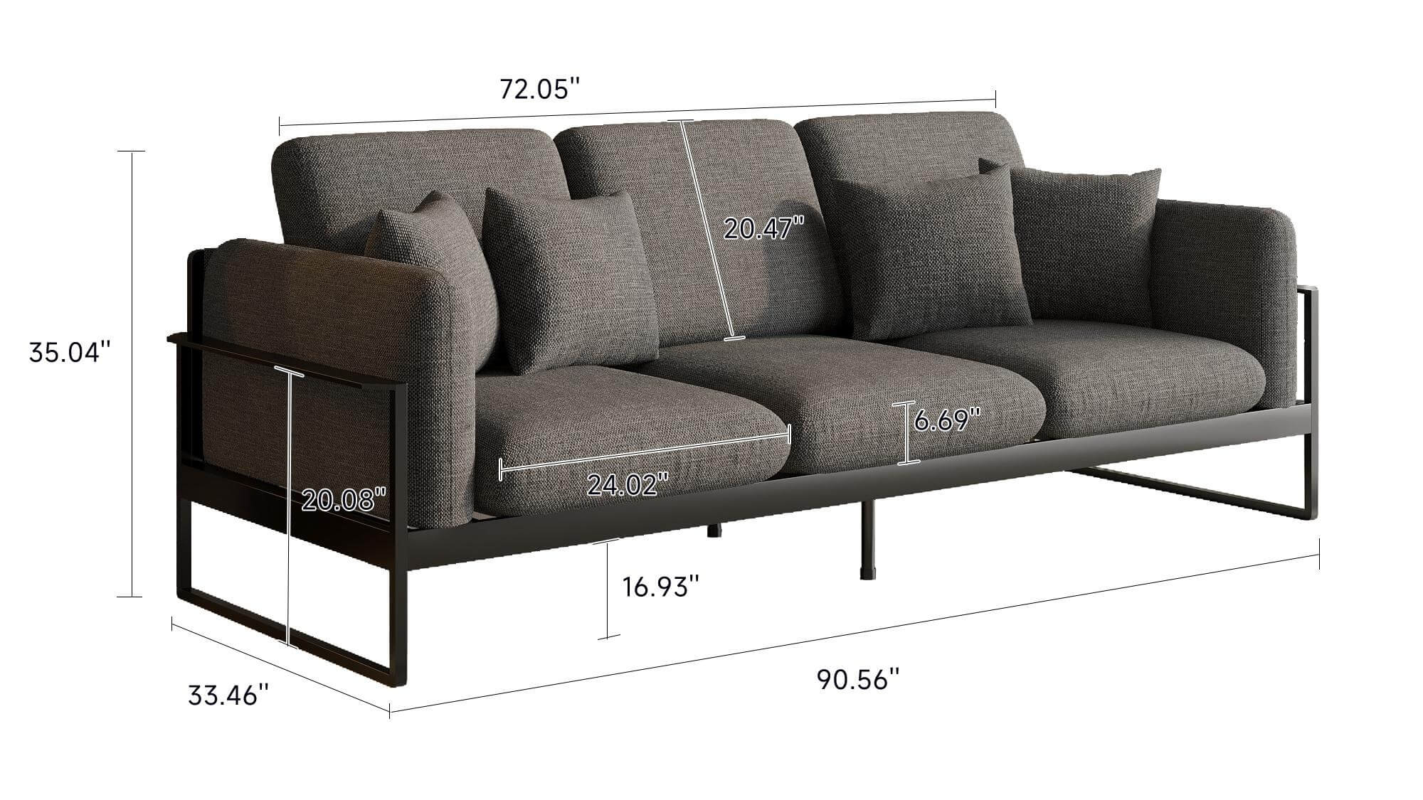 Dimension of 90.56'' Upholstered Sofa with Metal Frame