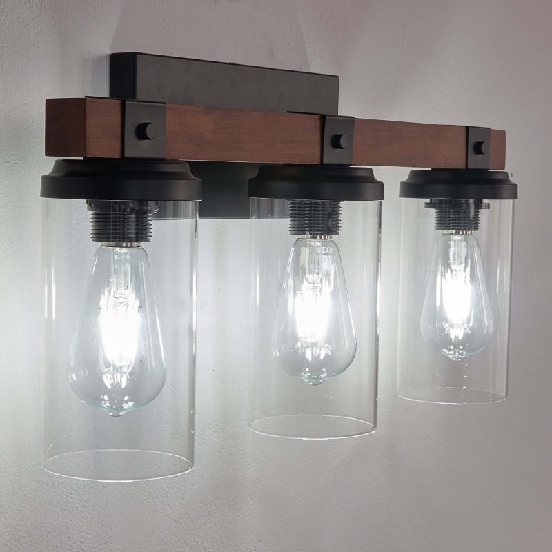 JASIWAY 3-Light Metal Frame Modern Wall Sconce with Clear Glass Shades  Vanity Lights Over Mirror