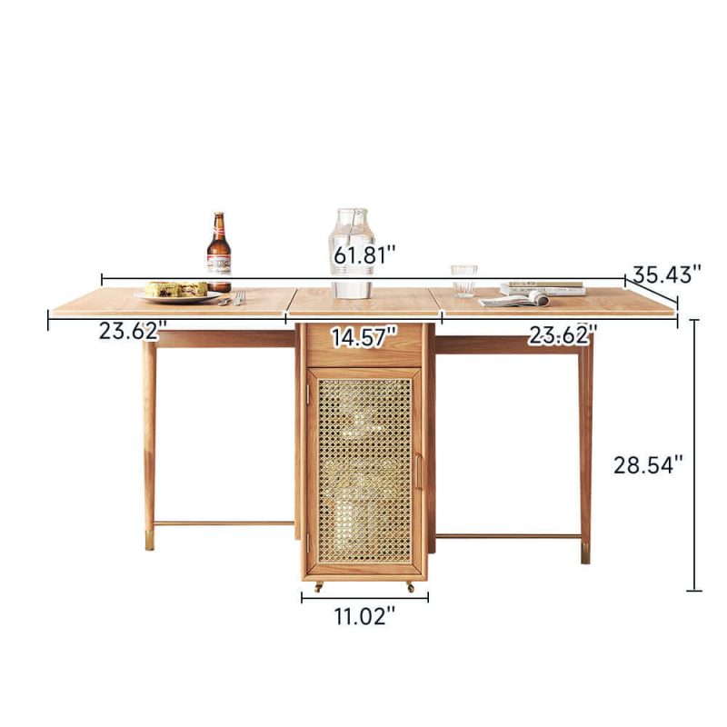 JASIWAY Foldable Solid Wood Dining Table and Chairs Set with Storage Space