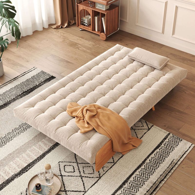 Hausfurn Beige Folding Sofa Bed Convertible Cotton & Linen