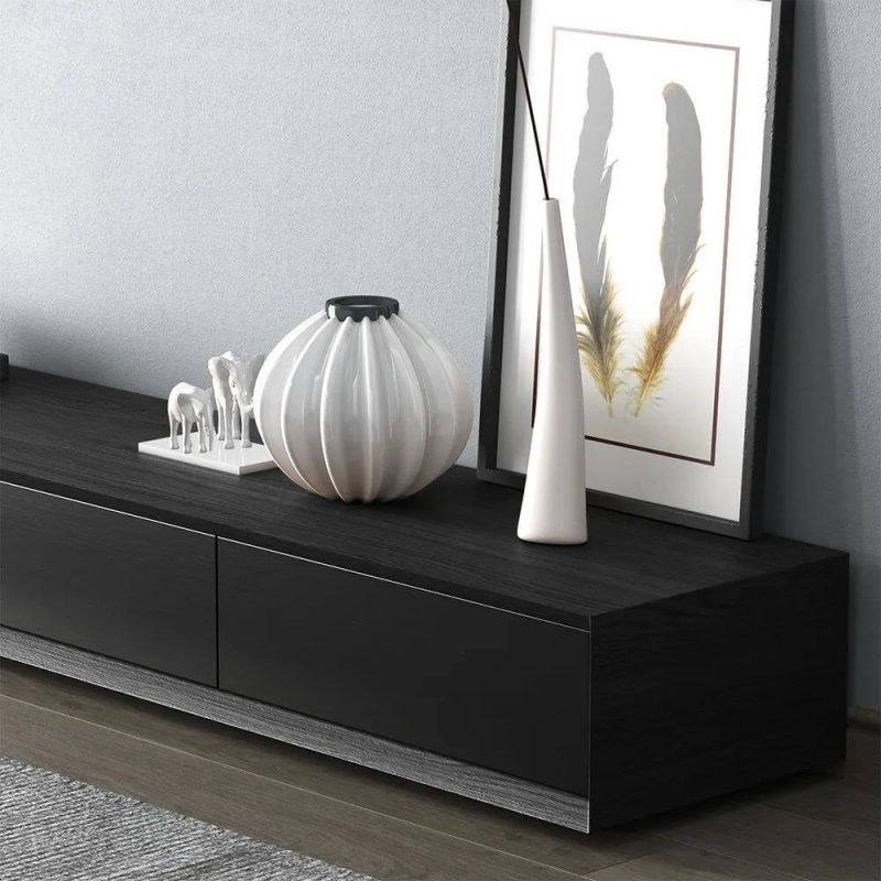 JASIWAY Modern Black Rectangular TV Stand Wood Media Console 4 Drawers for TVs Up to 88"