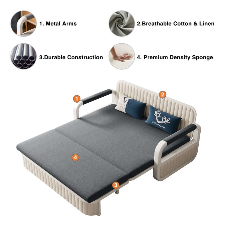 JASIWAY Two-Seaters Sofa Bed Cotton Linen Upholstered Storage with Square Arm