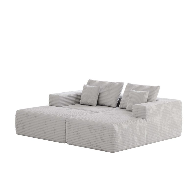 JASIWAY L-shape Beige Color Corduroy Sofa with Ottoman