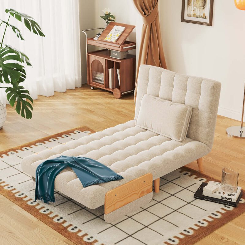 Hausfurn Beige Folding Sofa Bed Convertible Cotton & Linen