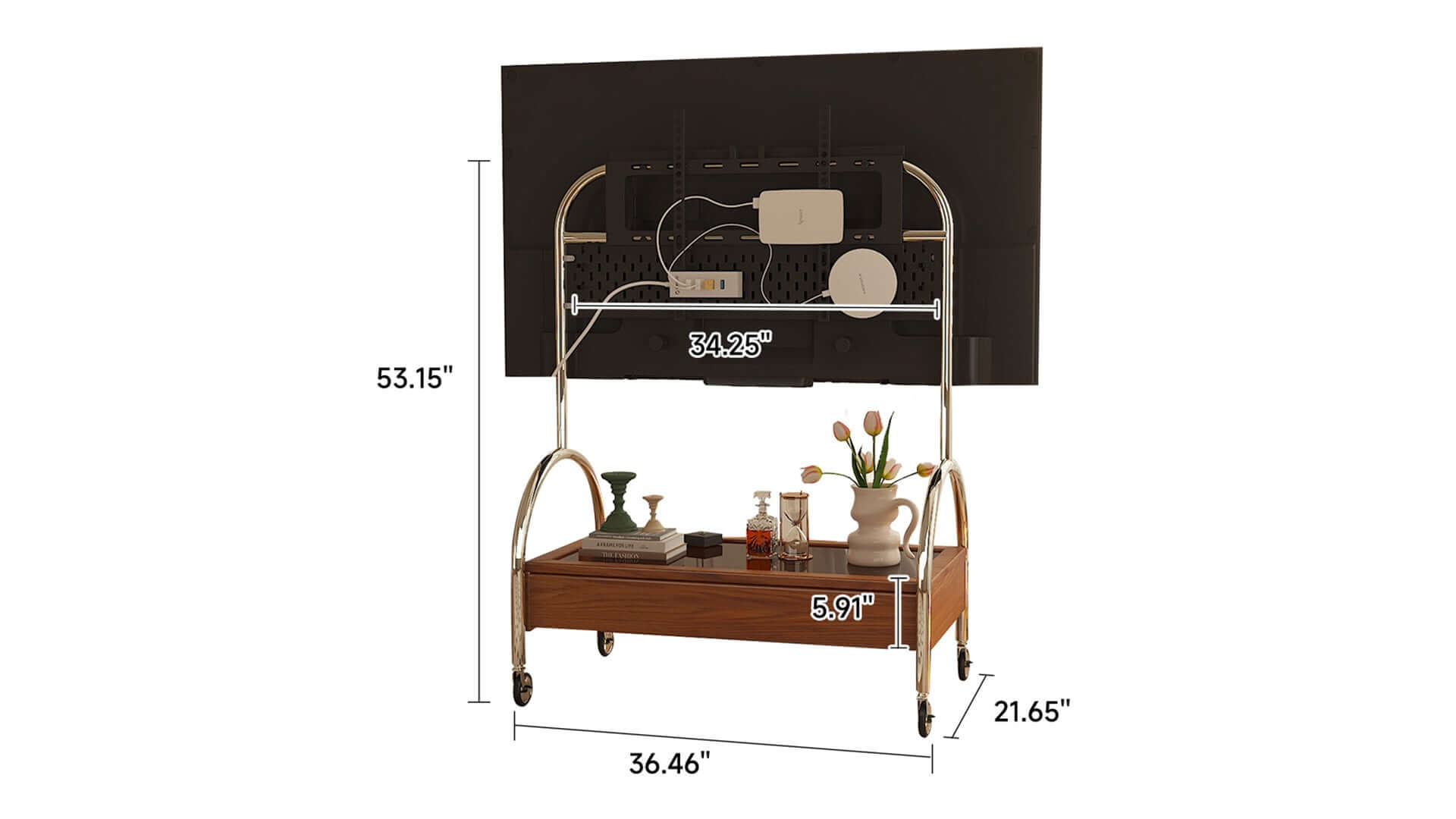Dimension of Modern Movable TV Stand Wood Small Media Console for Living Room