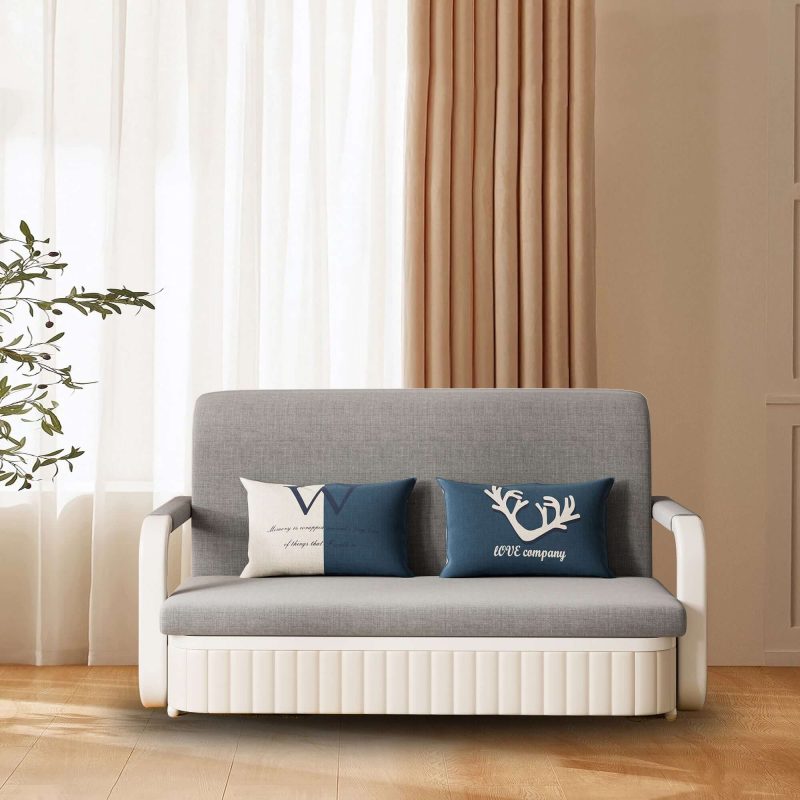JASIWAY Two-Seaters Sofa Bed Cotton Linen Upholstered Storage with Square Arm