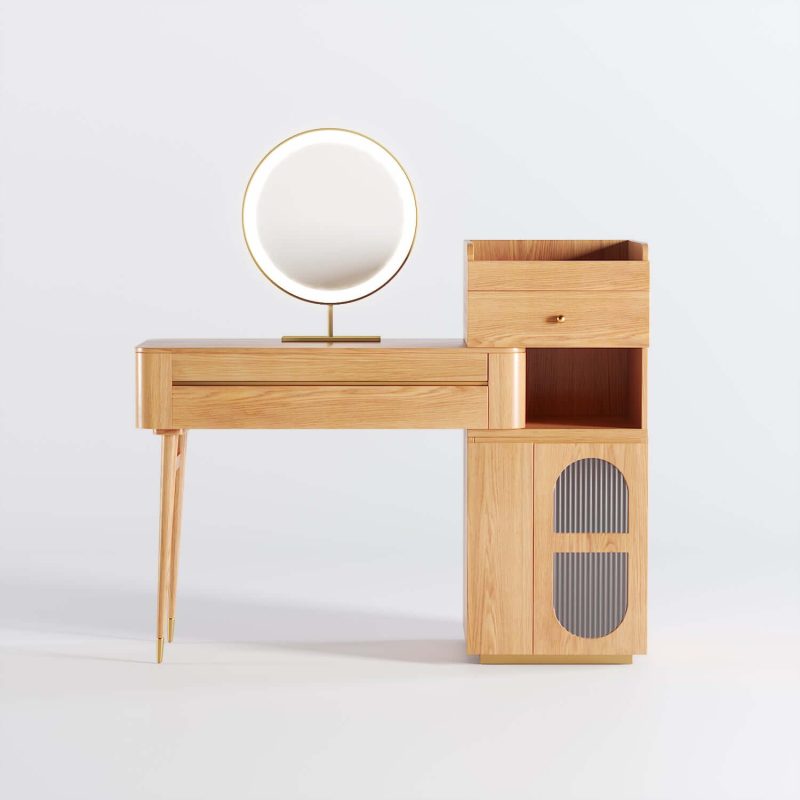 JASIWAY Wooden Makeup Vanity Table Large Capacity with Side Cabinet and Drawers