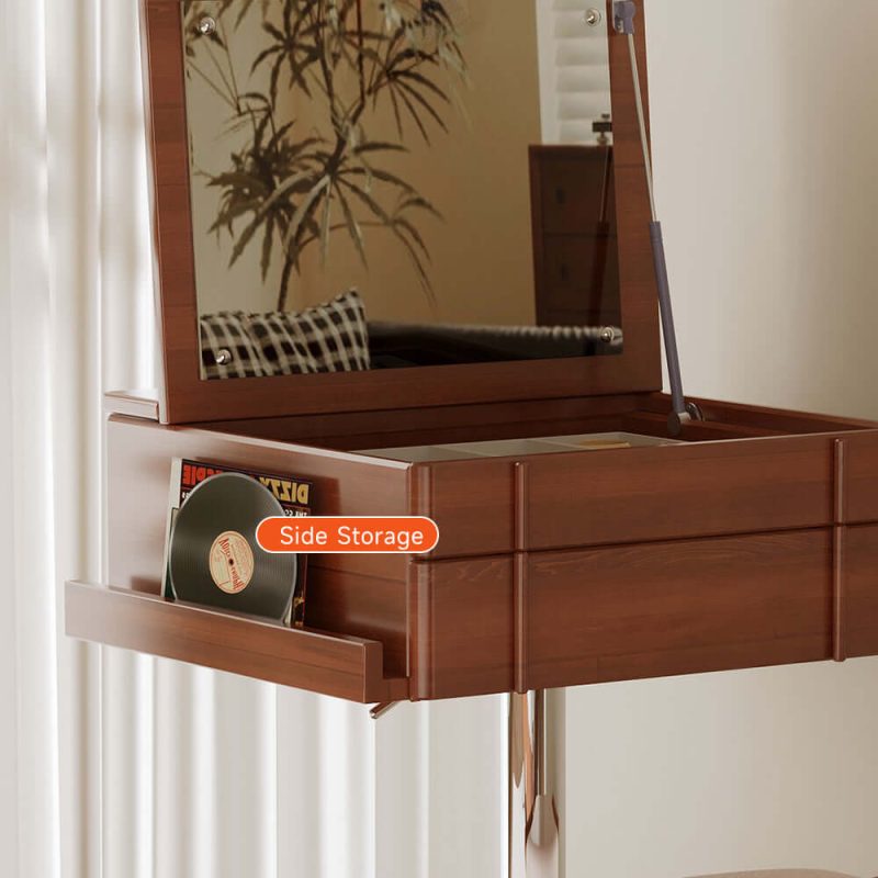JASIWAY Vintage Style Solid Wood Movable Small Vanity Table with Flip-Top Mirror