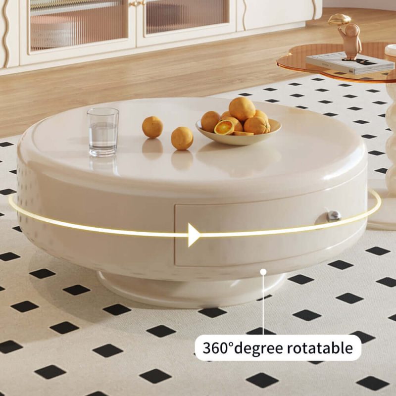 JASIWAY Round Rotating Nesting Coffee Table Set of 2 Tea Glass Side Table with 2 Drawers