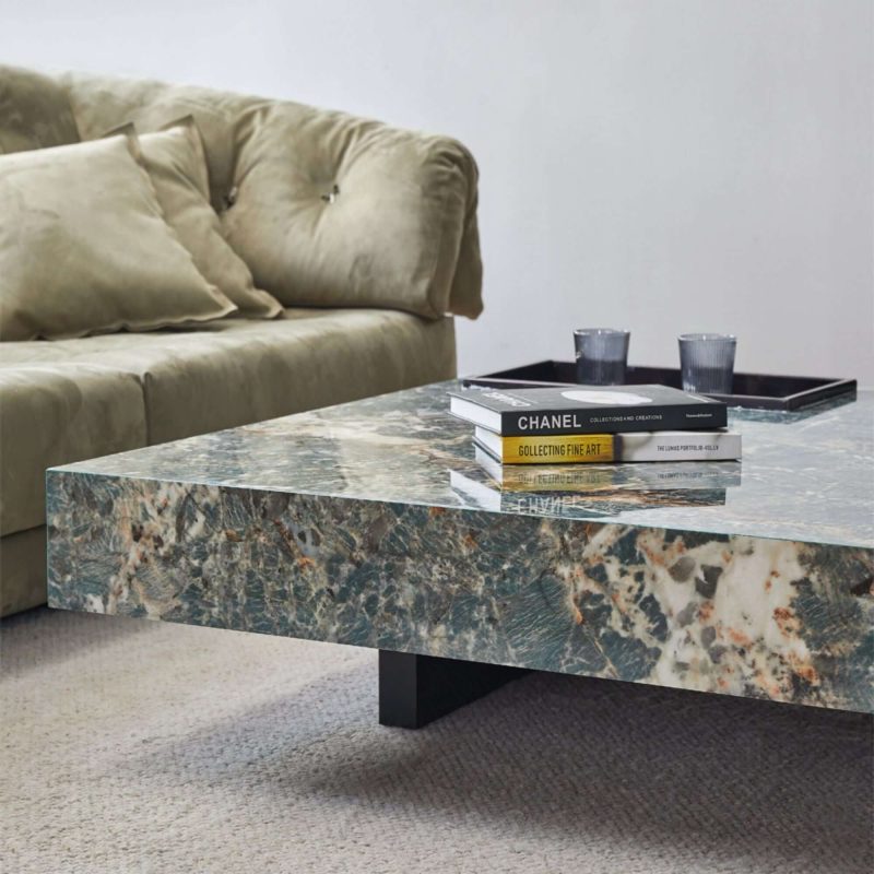 JASIWAY Luxury Square Marbling Coffee Table with Metal Legs