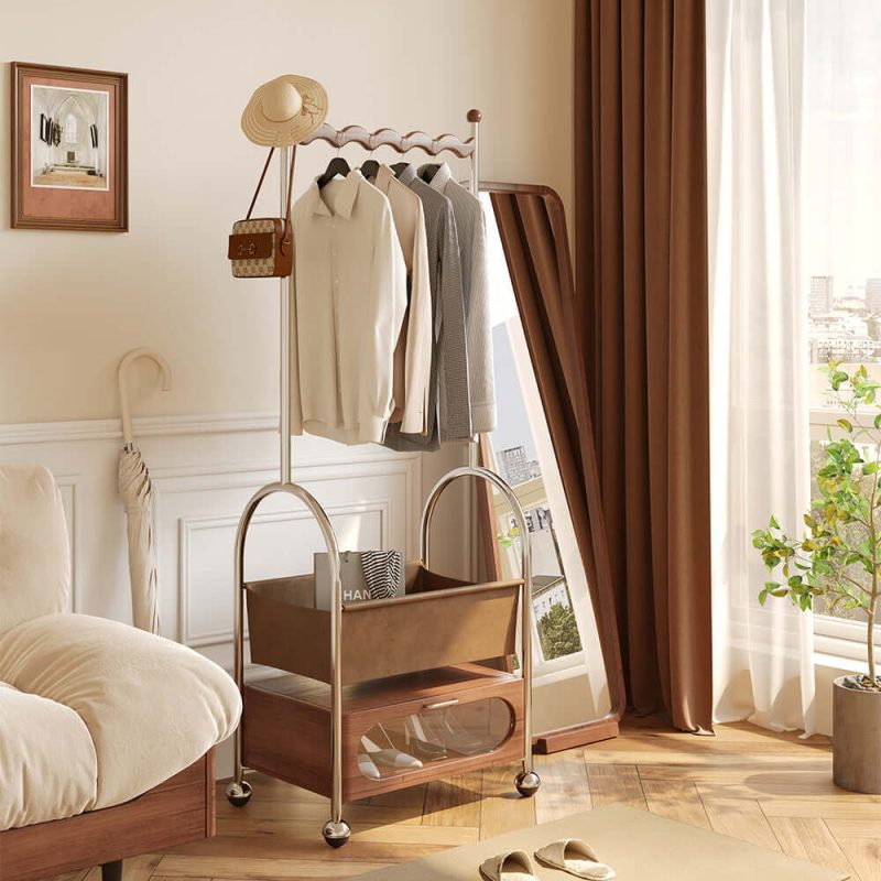 JASIWAY Mobile Freestanding Clothes Rack Bottom Storage Multi-functional Garment Organizer