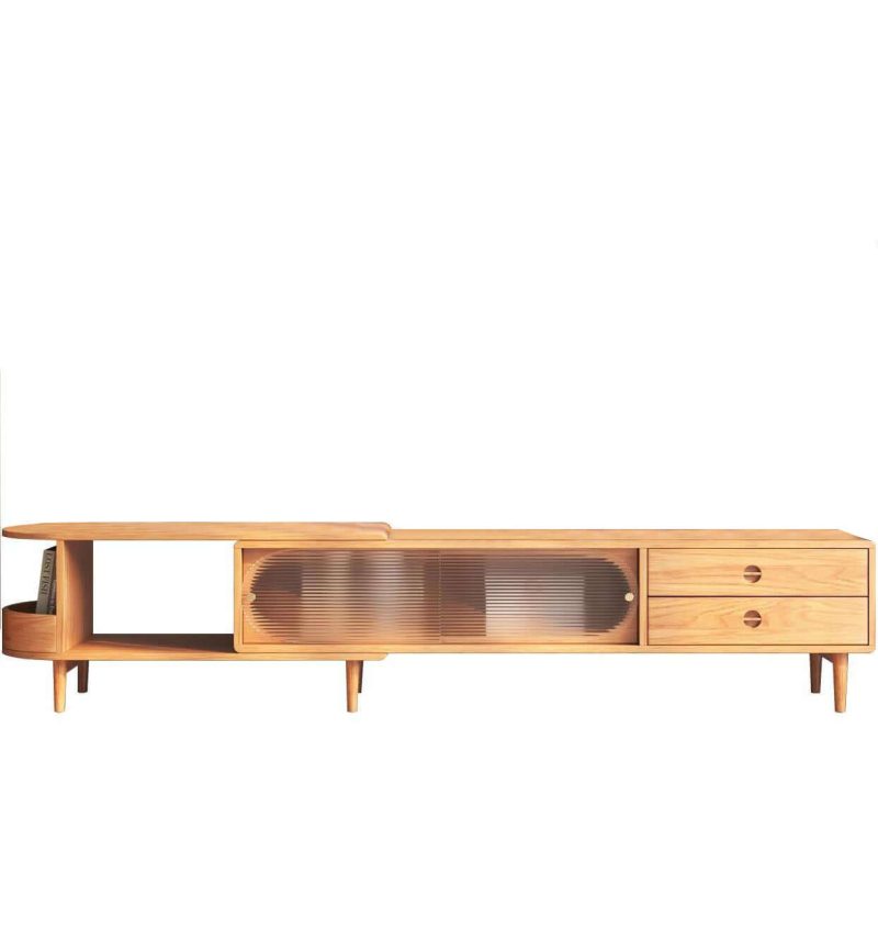 JASIWAY Extendable TV Stand Storage Sliding Glass Door Media Console