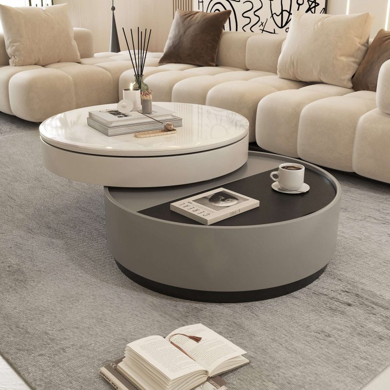 JASIWAY Microcrystalline Stone Top Rotating Round Coffee Table