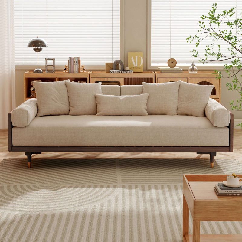 JASIWAY 82.68 Inches Modern Retractable Solid Wood Sleeper Sofa Bed