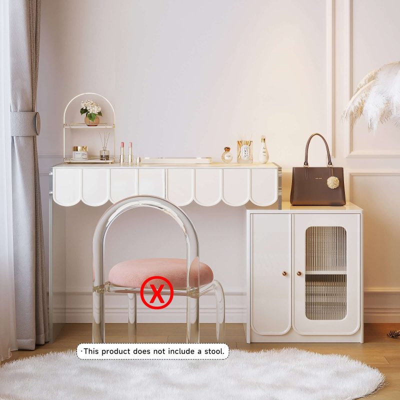 JASIWAY Modern White Makeup Vanity with Drawers & Side Cabinet