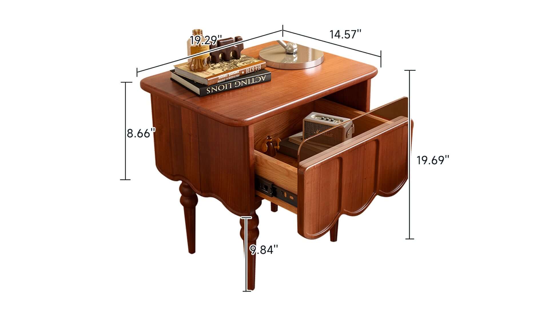 Dimension of Solid Wood Bedside Table Storage Cabinet for Bedroom