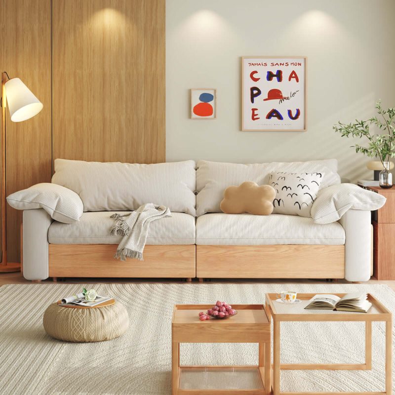 JASIWAY Japandi Pull-out Sofa Bed with Three Fabric Options Available