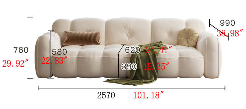 Dimension of Modern Cloud Style Three Seater Sofa with Cat Scratch Resistance Cloth Fabric