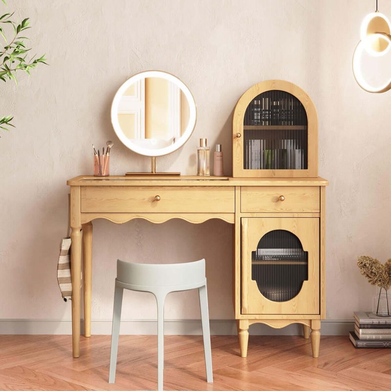 JASIWAY Wooden Makeup Vanity Set with Jewelry Storage & Side Cabinet