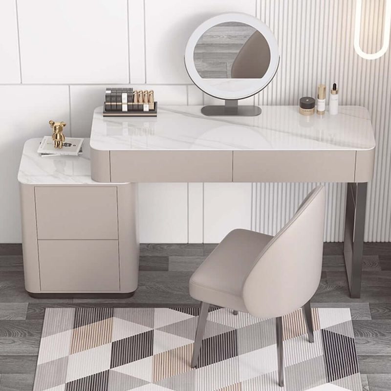 JASIWAY Gray Makeup Vanity Set Solid Wood Dressing Table with Stool & Mirror Included