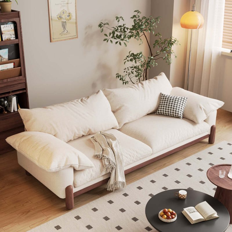 JASIWAY Wooden Three-Seater Sofa with Armrests – Oversized Comfort and Style