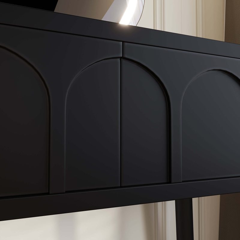 JASIWAY White Black 31.5in. Two Drawer Dresser with Mirror with Chair