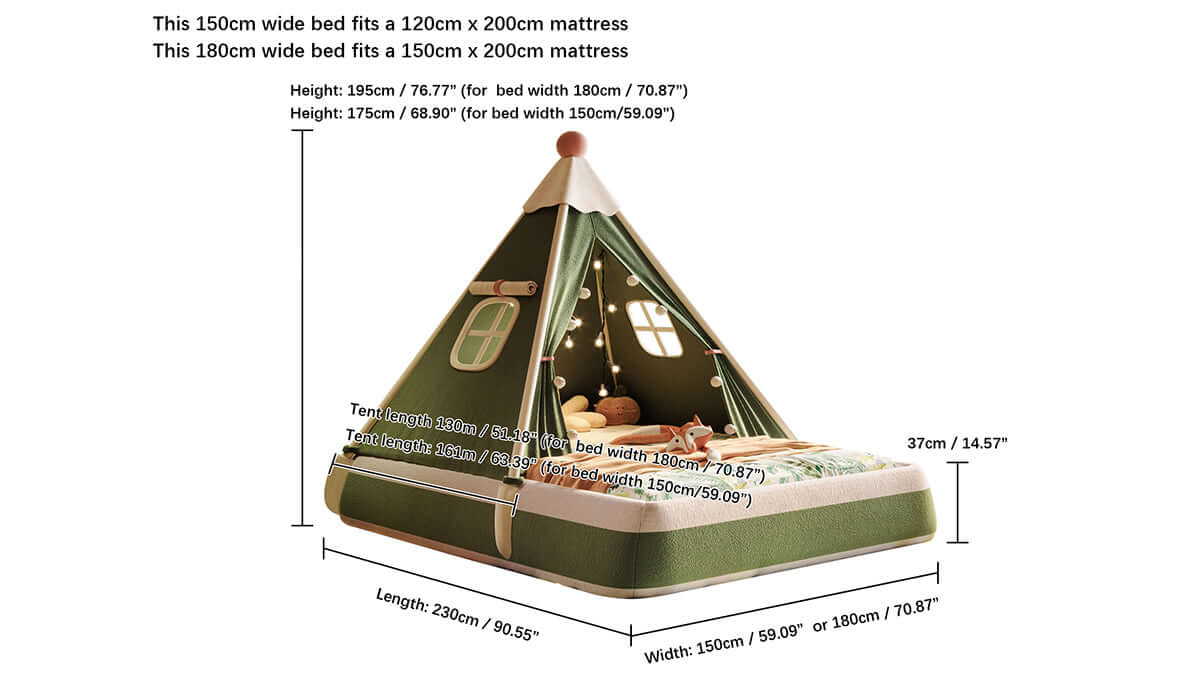 Dimension of Christmas-Themed Upholstered Kids Tent Bed – Safe & Festive Play and Rest Space
