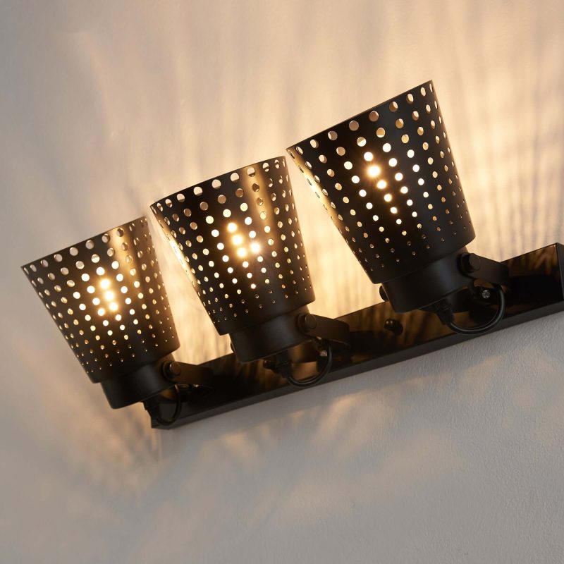 JASIWAY 3-Light Retro Iron Hollow Adjustable Black Industrial Style Plug in Wall Sconce Lighting