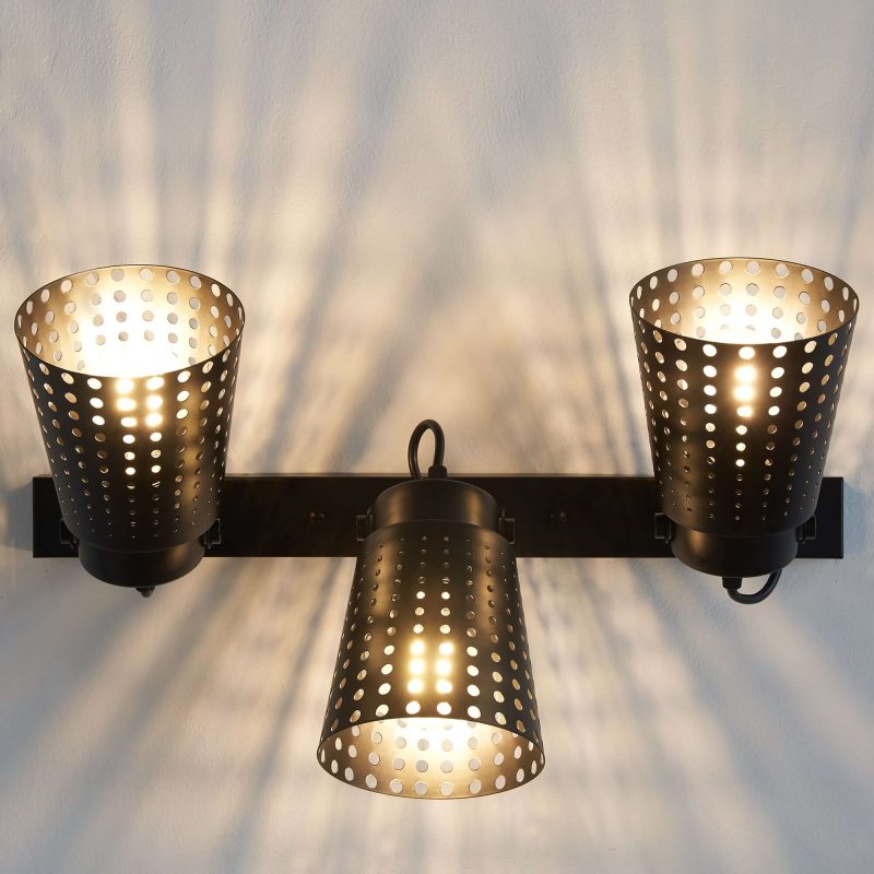 JASIWAY 3-Light Retro Iron Hollow Adjustable Black Industrial Style Plug in Wall Sconce Lighting