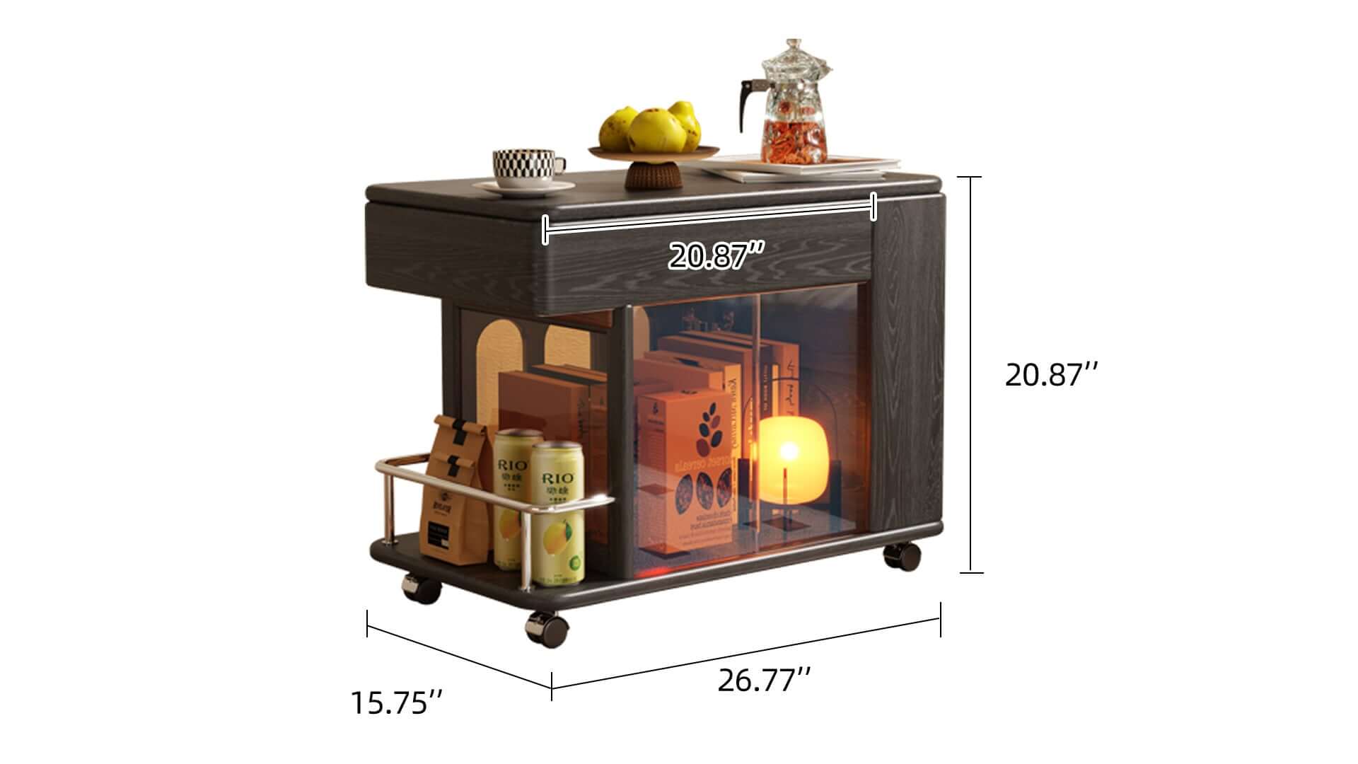 Dimension of Solid Wood Multi-functional Adjustable Mobile Side Cabinet with Lift up Table Top