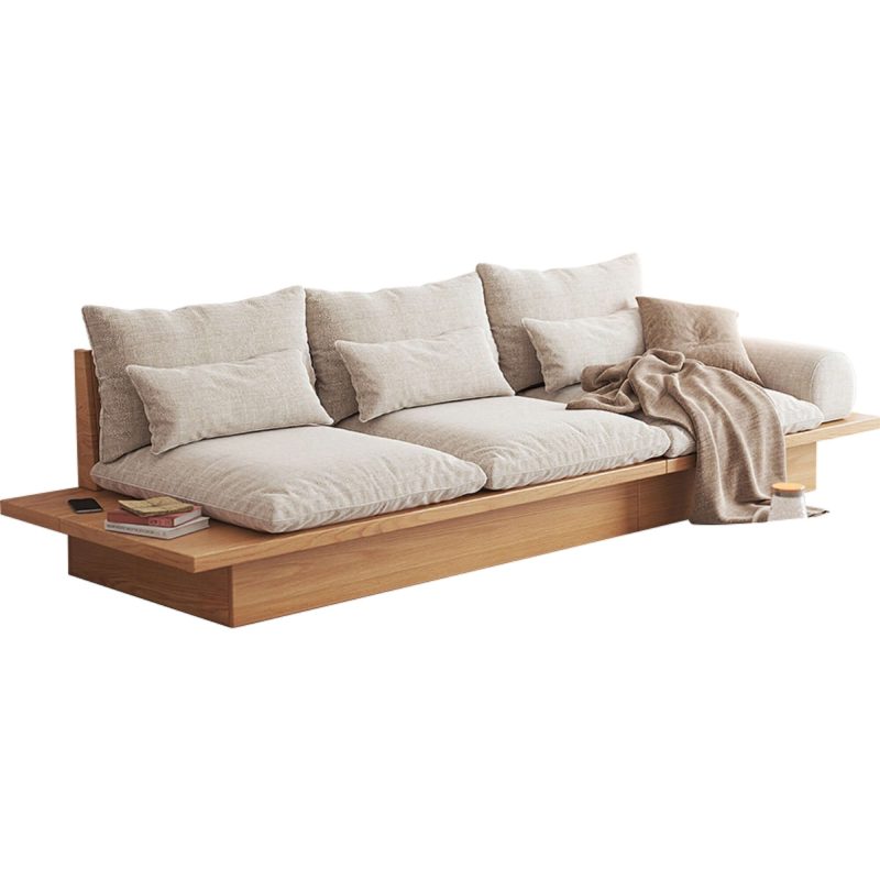 JASIWAY Cotton Linen Beige Sofa With Wood Frame & Storage Underneath
