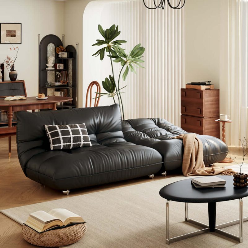 JASIWAY Togo Style Leather Sleeper Sofa Bed without Arms