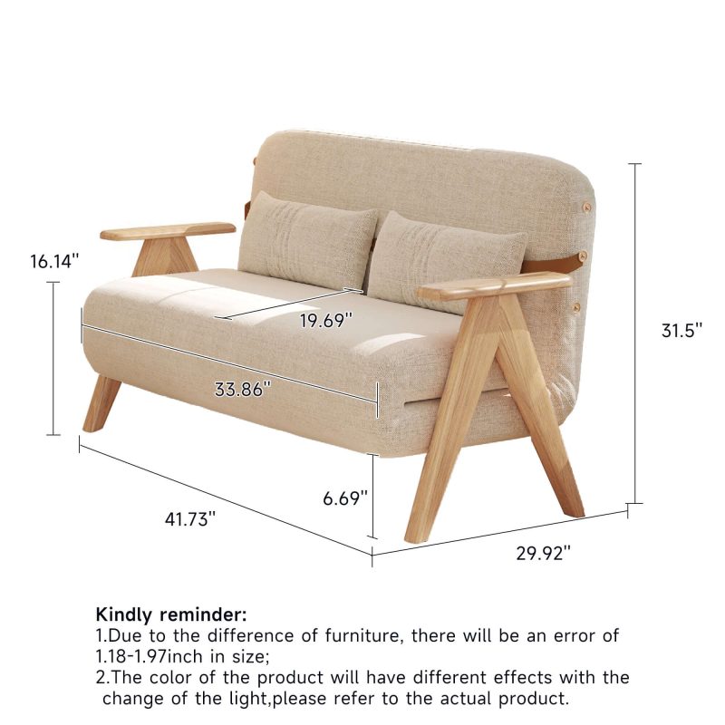 JASIWAY Foldable Reclining Sofa with Armrest  Cotton Linen
