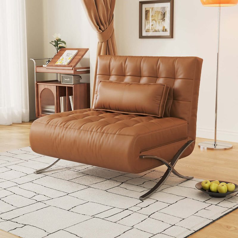 JASIWAY Retro Leather Lazy Barcelona Sofa Chair with Metal Leg