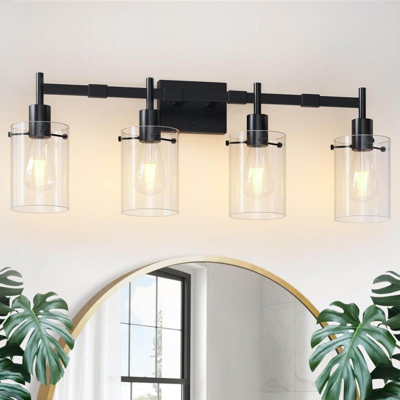 Amazon Bathroom Light Fixtures Large Size,3-Light Black and Gold Bathroom Vanity Lights,Modern Farmhouse,For Vanity Light Fixtures Over Mirror,For Wall Sconces Bedrooms Hallways Bathrooms,Clear Glass Shade