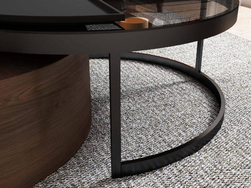 JASIWAY Black & Walnut Round 360-Degree Rotation Coffee Table Set Storage